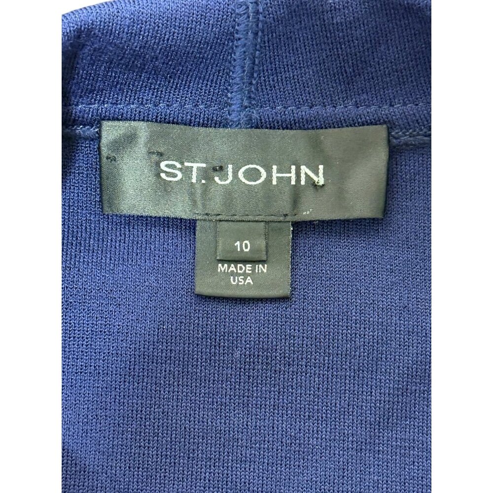 St. John Navy Blue Open Front Cardigan Jacket Draped Front Womens Size 10 - Picture 4 of 8